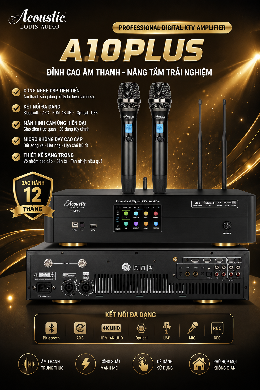Cục Đẩy liền vang Số, Liền Micro không dây Acoustic A10 Plus Đánh full 30