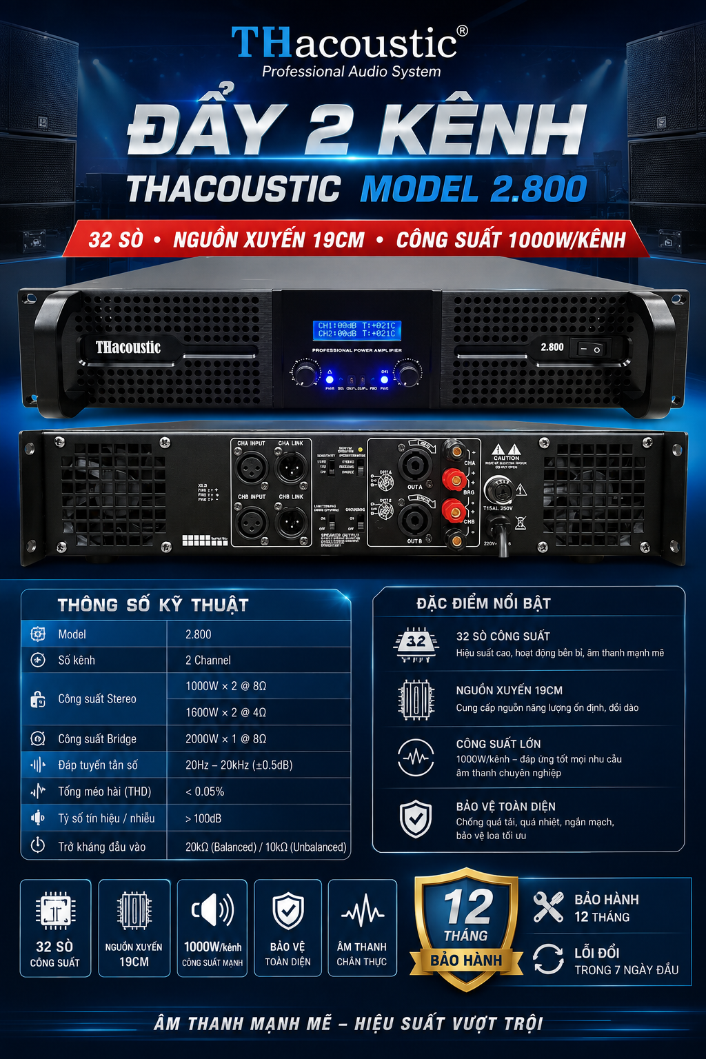Cục đẩy công suất Thacoustic 2800 nhập khẩu